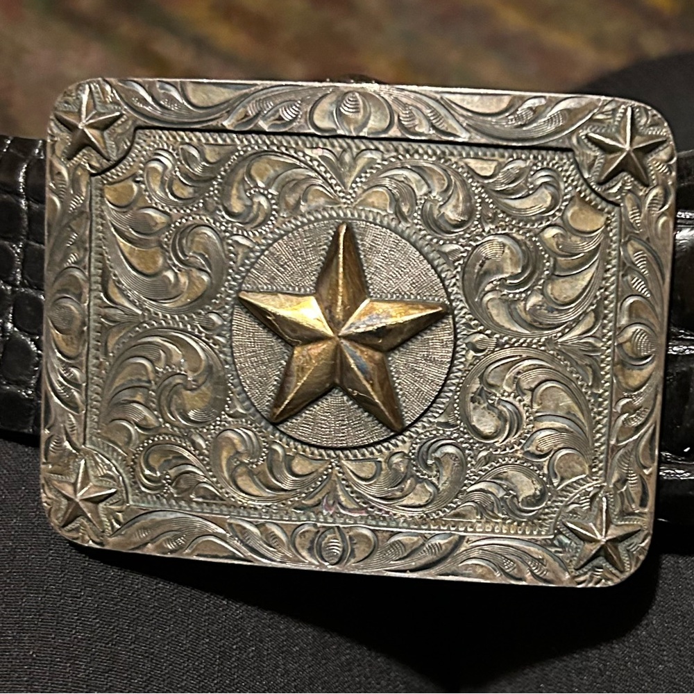 VOGT “Lone Ranger” sterling silver & 14K gold buckle on black alligator Belt
